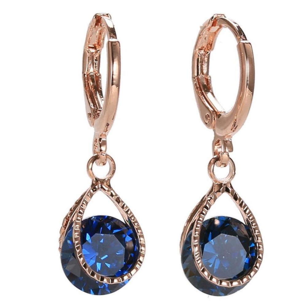18k Gold Plated Sapphire Blue CZ Earrings